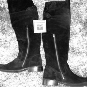 *Frye Shirley OTK Black Suede Extended Calf Boots